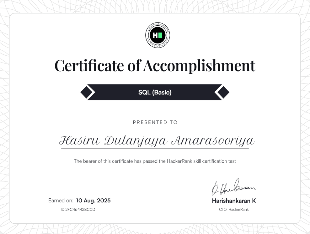 HackerRank - SQL (Basic) Certificate